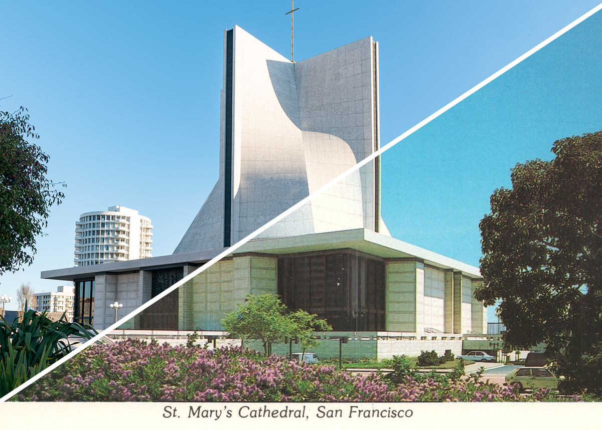 Merged image of the photo and postcard