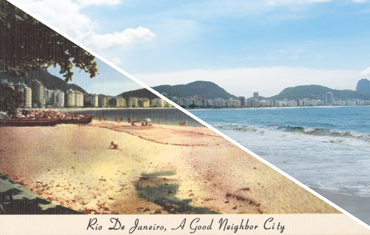 Merged image of the postcard and 2023 photo