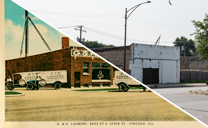 Merged image of the postcard and the photo