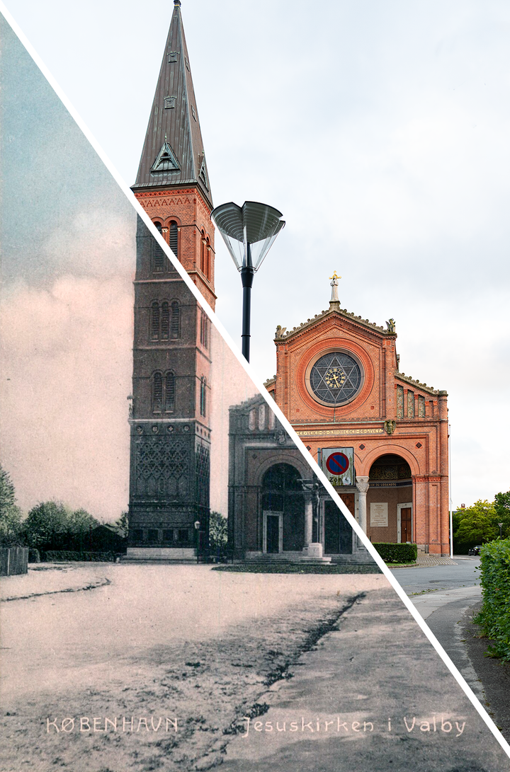 Merged image of the postcard and photo